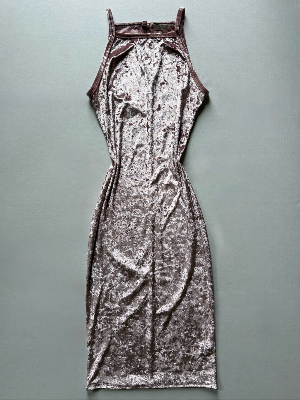 Joe & Elle Women's Large Pink Crushed Velvet High Neck Bodycon Midi Dress